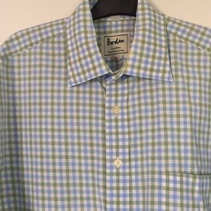 BODEN Sport Shirt Cotton Blue/Green Check Lng Slv